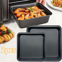 2 piezas/1 pieza de bandeja cuadrada antiadherente de acero al carbono para hornear, molde para pasteles, bandeja antiadherente para horno, molde para galletas - Apta para hornos, freidoras de aire,