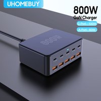 Cargador USB C GaN de 800W, estación de carga rápida multipuerto de 100W PD3.0 PPS QC3.0 para iPhone 15 16, Samsung, Macbook Pro, ordenadores portátiles y tabletas