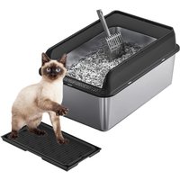 Caja de Arena para Gatos Garvee de Acero Inoxidable, 60x40x30 cm, Resistente a la Oxidación y a los Arañazos, Resistente a los Olores, Laterales Altos para Evitar la Dispersión, con Tapete de Doble