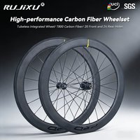 Juego de Ruedas Ultraligeras para Bicicleta de Carretera 700C, Llantas de Fibra de Carbono de 60 mm, Buje de Fibra de Carbono, Freno V, Radios Planos
