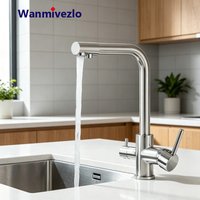 Grifo de Cocina con Doble Caño Giratorio, Filtro Purificador de Agua Potable, Grifo Mezclador para Fregadero, Agua Fría y Caliente