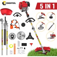 CONENTOOL Herramienta Multifunción de Jardín 5 en 1 de 52CC a Gasolina, Motor de 2 Tiempos, Recortadora de Césped, Desbrozadora, Cortasetos, Sierra de Podar, Podadora, 11000 RPM, Herramientas de