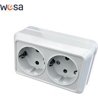 WESA superficie de pared blanca, 2 enchufes, enchufes eléctricos exteriores de la UE con toma de corriente a tierra, pintura de plástico retardante de llama