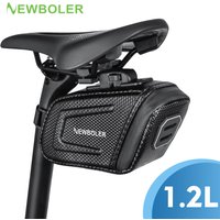 NEWBOLER-Bolsa de sillín de bicicleta impermeable de 1,2l, bolsas de sillín de bicicleta de montaña y carretera de liberación rápida, bolsa de bicicleta con rayas reflectantes, accesorios para