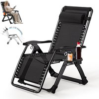 Tumbonas de jardín para exteriores, sillón reclinable plegable de gravedad cero ajustable de textileno con portavasos y almohada para reposacabezas
