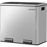 SONGMICS Cubo de basura, sistema de separación de residuos con 2 compartimentos, cubo de basura para cocina, 2 x 24 L, cierre suave, con pedales y asas, color plateado/Nube Blanca