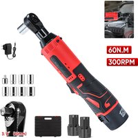 Llave de Trinquete Eléctrica Inalámbrica de 12V, 60Nm, 300RPM, con 7 Enchufes, Cabezal Compacto de 3/8'', para Reparación de Automóviles y Espacios Reducidos