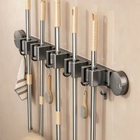 Soporte de pared con ventosa para fregonas y ganchos - Organizador de cocina y baño para fregonas, escobas, cepillos, perchas para abrigos, toallas y batas