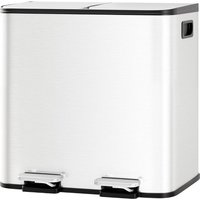 Cubo de basura de acero inoxidable de 2 × 15 L, cubo de basura de doble compartimento, cubo de basura con tapa de cierre suave, cubos interiores extraíbles y pedal para cocina y hogar, blanco 30L