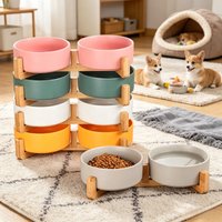 Comedero Doble de Cerámica para Mascotas con Soporte de Madera - Dispensador de Comida y Agua Antiderrames para Perros, Gatos y Mascotas Pequeñas y Grandes