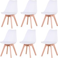 Juego de sillas de comedor estilo nórdico, asientos acolchados de PU, medievales, con patas de madera de haya, para escritorio, dormitorio, balcón y restaurante, 6 uds.