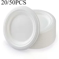 Platos desechables de 7 pulgadas, plato de papel degradable ecológico para barbacoa, Picnic, oficina, suministros para fiesta de cumpleaños, 20/50 Uds.