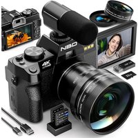 Cámaras digitales NBD 4K para fotografía, cámara de 48 MP, cámaras de Vlogging de viaje con zoom digital 16X, 180 ° Pantalla abatible, lente macro de 52 mm