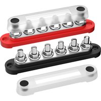 Barra Colectora de 12V 250A, Bloque de Distribución de Energía, Barras Colectoras de 12 Voltios, 6 Pernos Terminales de 5/16' (M8) Positivos y Negativos para Automóviles y Embarcaciones
