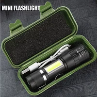 Mini linterna recargable por USB COB + XPE, portátil, con batería integrada, linterna pequeña con zoom, 3 modos, linternas de emergencia para acampar