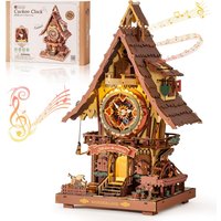 Robotime Rokr-rompecabezas de madera 3D, Kit de reloj de cuco, estilo bosque negro con pájaro de trabajo, Kit de modelo de reloj DIY para niños y adultos