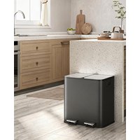 Cubo de basura de cocina de acero inoxidable con 2 compartimentos (2 x 15L) - contenedor de residuos y contenedor de reciclaje, cubos interiores extraíbles, tapa de cierre suave, pedal, resistente a